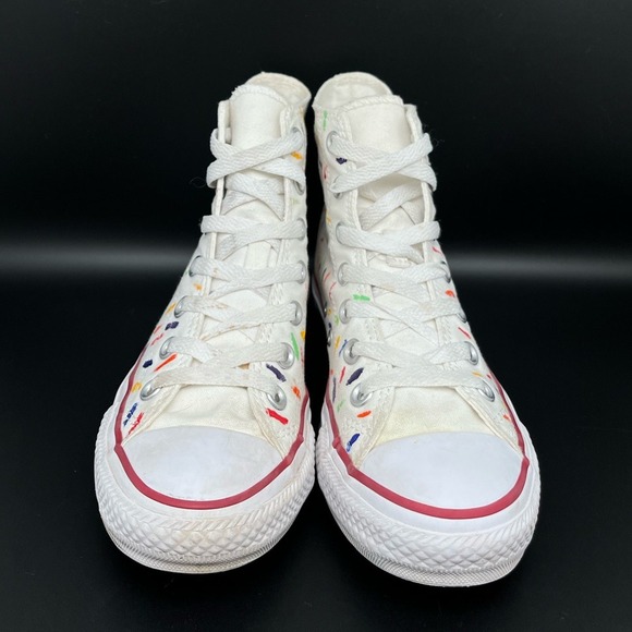 Converse Chuck Taylor All Star High  White Paint Splatter Shoes M7650 Women's 7 - Picture 2 of 10